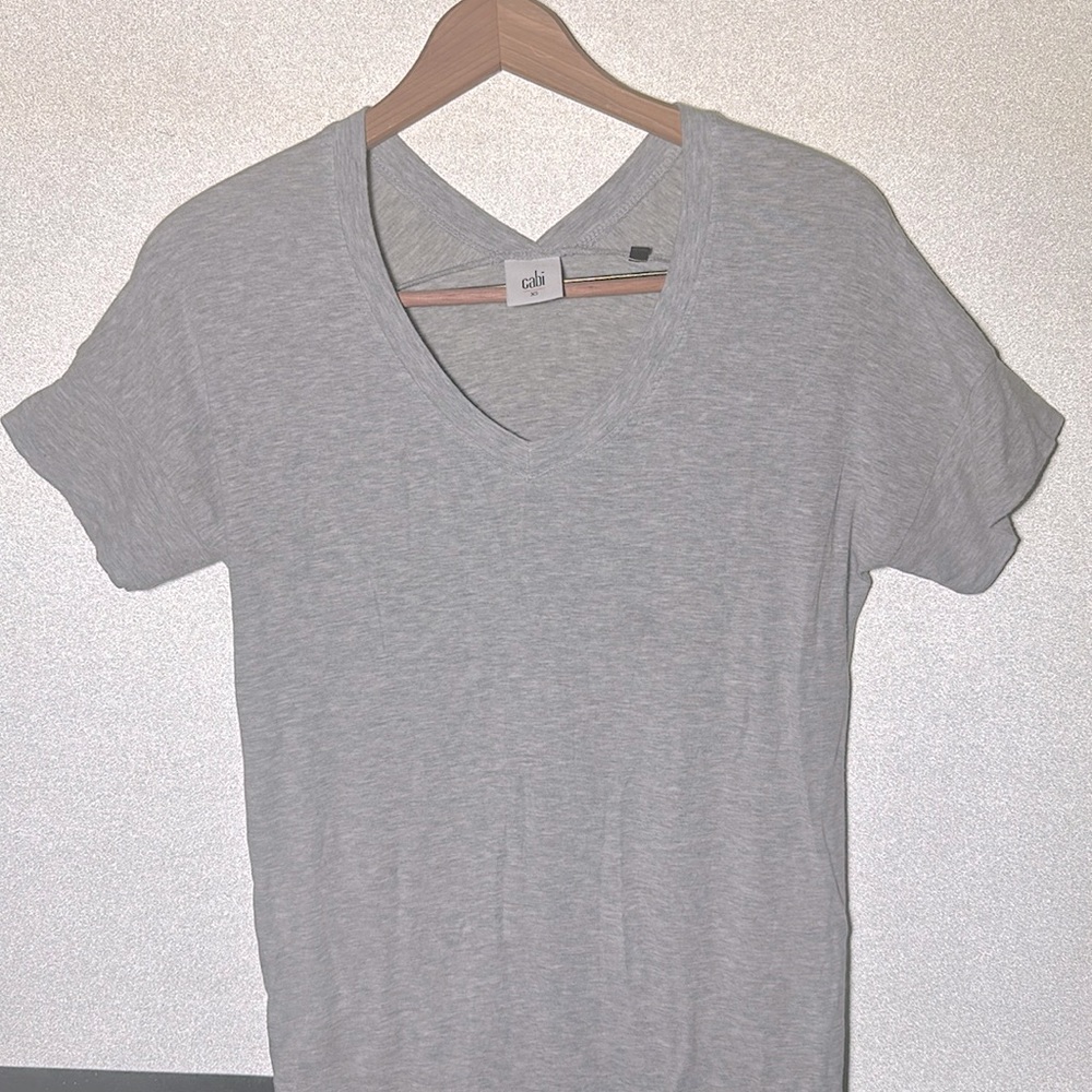 Cabi 5062 Double V Tee Light Heather Gray dolman short sleeves lagan look
